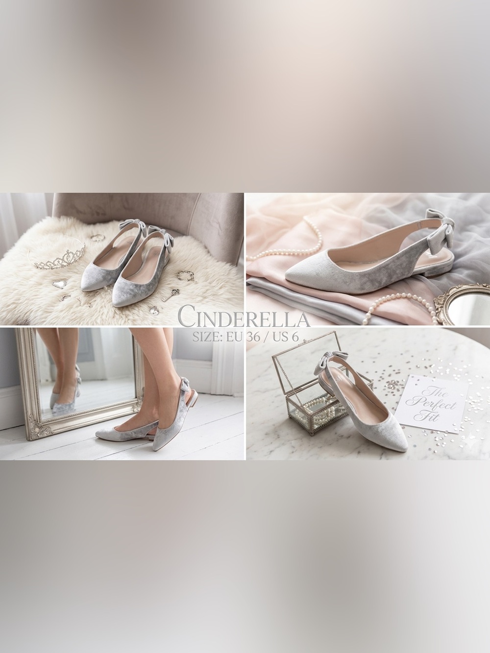 ✨ Cinderella Size! H&M Silver Velvet Slingbacks - EU 36 / US 6 LIKE NEW